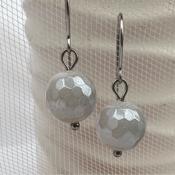 White Aventurine Stainless Steel Drop Earrings - Picture 2 of 11